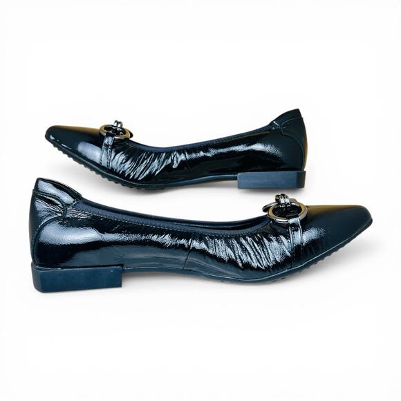 The Flexx Raven Black Patent Leather Pointed Ballet Flats Bit Detail Size 38 - Picture 6 of 8